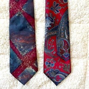 2 Wembley Vintage Blue & Red Paisley & Geometric Ties Luxury Designer USA
